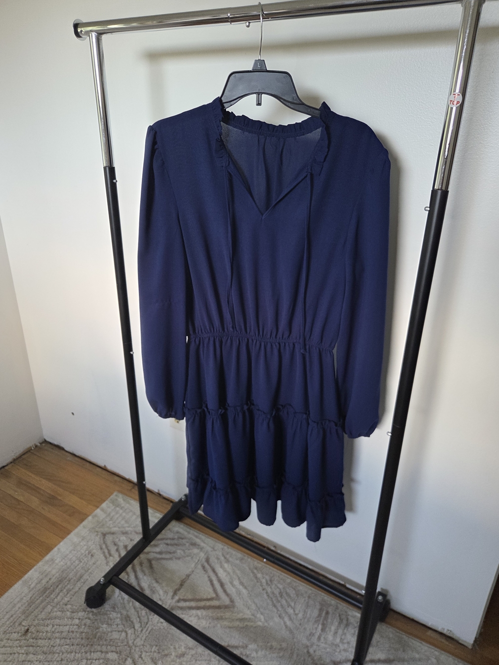 Navy Long Sleeve Prairie Style Tiered Skirt Dress